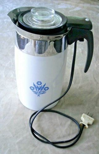 VTG Corning Ware Cornflower Blue 10cup Electric Coffee Pot Complete/Works/Clean 3