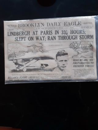 Charles Lindbergh Great Newspaper Coverage Brooklyn Daily Eagle,  May 22.  1927