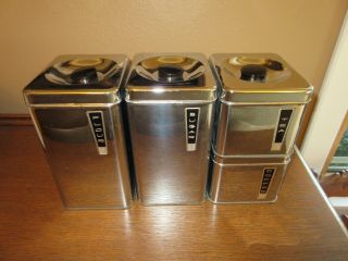 Vintage Mid Century Modern Chrome Canister Set Of 4 Lincoln Beautyware Euc