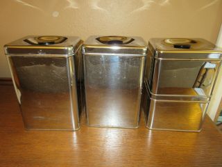 Vintage Mid Century Modern Chrome Canister Set of 4 Lincoln BeautyWare EUC 2
