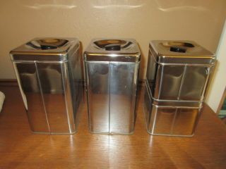 Vintage Mid Century Modern Chrome Canister Set of 4 Lincoln BeautyWare EUC 3