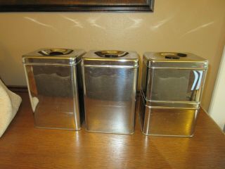 Vintage Mid Century Modern Chrome Canister Set of 4 Lincoln BeautyWare EUC 4