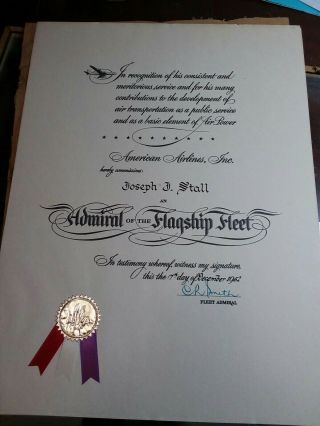 American Airlines - Admiral Of The Flagship Commission - Signed By C R Smith Ds