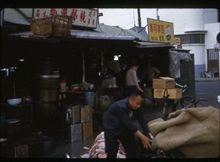 Color Slide Photo Hong Kong Market Scene,  Duck Seller & Pepsi - Cola Ad Sign 1962