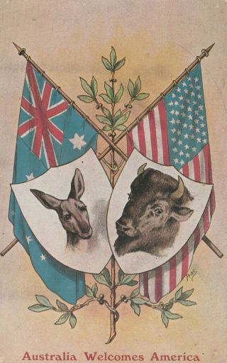 Vintage Postcard Australia Welcomes America 1908
