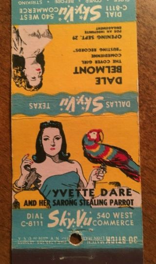 Matchbook Cover Yvette Dare And Her Sarong Stealing Parrot Sky - Vu Dallas