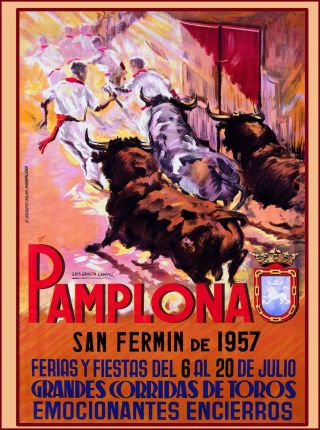 1957 Pamplona - San Fermin Spain Espana Vintage Travel Advertisement Art Poster