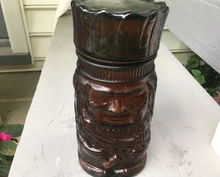 Vintage Amber Glass Humidor In Shape Of Native American Chief