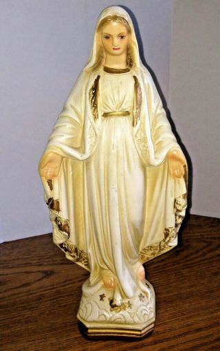 Vintage Chalkware Blessed Virgin Mary Madonna On Serpent Statue Signed Ma