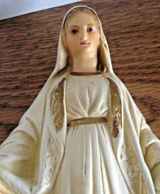 Vintage Chalkware BLESSED VIRGIN MARY MADONNA on Serpent Statue Signed MA 2