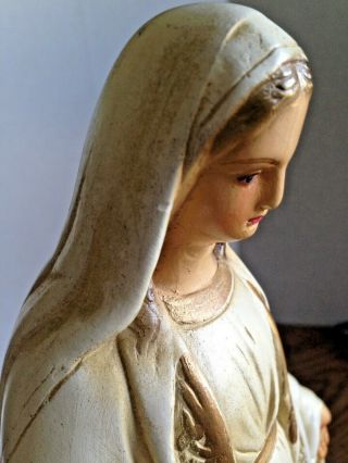 Vintage Chalkware BLESSED VIRGIN MARY MADONNA on Serpent Statue Signed MA 3