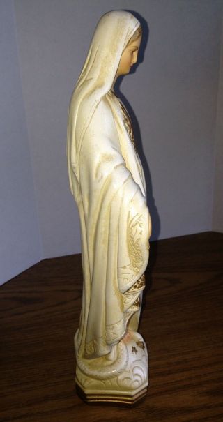 Vintage Chalkware BLESSED VIRGIN MARY MADONNA on Serpent Statue Signed MA 6
