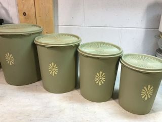 Green With Yellow Beam Canister Set Plastic Vintage Tupperware Container