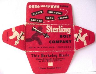 Vintage Rare Sterling Bolt Company De Safety Razor Blade