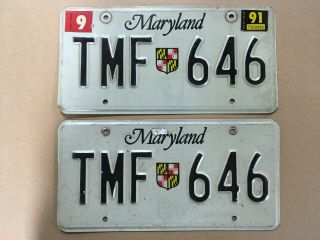Maryland 1986 License Plate Pair,  Tmf 646