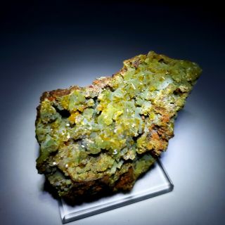 Wow - Fluorescent Yellow Wulfenite Crystals & Green Mimetite,  Mine Mexico