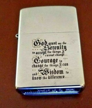 Vintage Zippo Xv Brushed Silver Tone Lighter W/the Serenity Prayer - Made In Usa