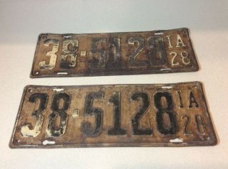 Antique Rare 1928 Iowa License Plates Tag And