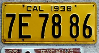 1938 Black On Orange California License Plate