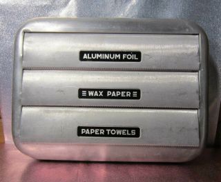 Vintage Mid Century Aluminum Foil Wax Paper Towel Wall Dispenser Metal Holder