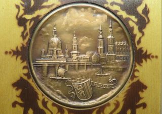 Old World Dresden Germany Skyline Waterfront Medallion Bronze Wood Plaque