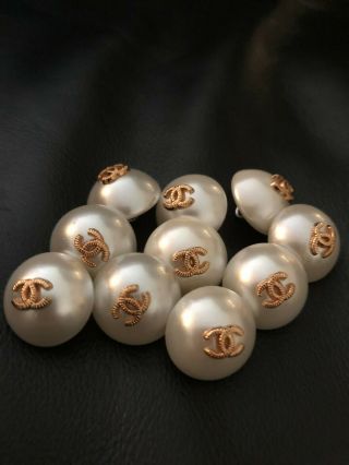 Chanel Pearl Cc Logo Buttons Set Of 10.  17 Mm