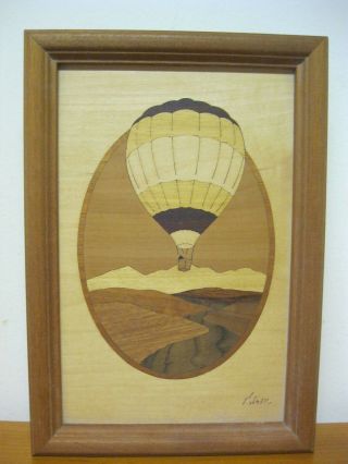 Nelson Hot Air Balloon Over The Mountains Inlay Marquetry Framed Picture