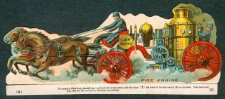 1890s Steam Fire Engine Die Cut Paper Toy Lion Coffee K31 Die Cut Firefighter