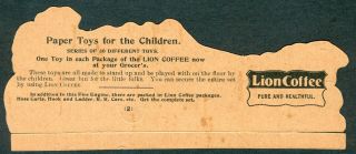 1890s Steam FIRE ENGINE Die Cut PAPER TOY Lion COFFEE K31 Die Cut FIREFIGHTER 2