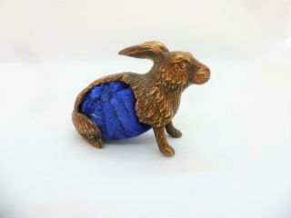 Antique Mixed Metal Metal Rabbit Hare Velvet Sewing Pin Cushion C1910
