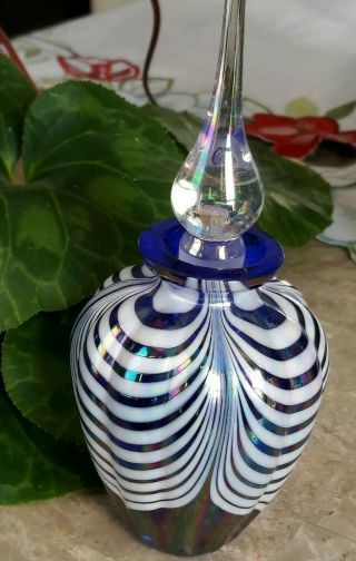 Cobalt Blue Pulled Feather Art Glass Perfume Bottle.
