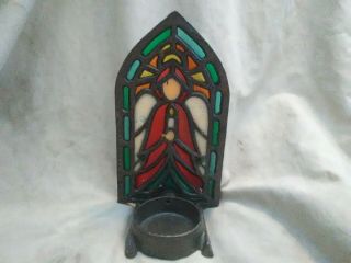 Kurt S Adler Christmas Cast Iron Stain Glass Angel Candle Holder Holy Water Font