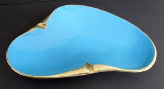 Vintage Brass Dayagi Mid Century Modern Amoeba Ashtray Blue Gold & Black Mid Mod