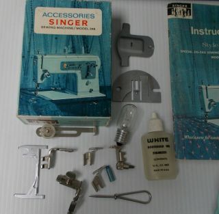 1960 ' s SINGER Style - Mate Special Zig - Zag Sewing Machine Model 348 Accessories, 3