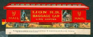 1890s Train Baggage Car Die Cut Paper Toy Lion Coffee K31 Die Cut U.  S.  Mail