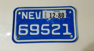 1980 Nevada Motorcycle License Plate 69521