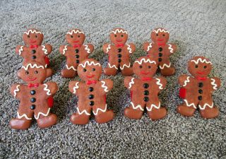 Set Of 8 Vintage Christmas Gingerbread Men Man Napkin Holders Rings,  3 - 3/4 " Tall