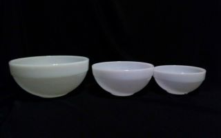 3 Vintage Fire King Oven Ware Colonial Band Milk Glass Nesting Bowls Made in USA 2