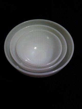 3 Vintage Fire King Oven Ware Colonial Band Milk Glass Nesting Bowls Made in USA 3
