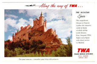 Along The Way Of Twa The Alcazar Spain Trans World Airlines Postcard 5f (2) 13