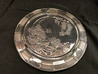 Vintage Glass Cake Plate with Embossed Roses and Metal Aluminum Lid and Handle 3