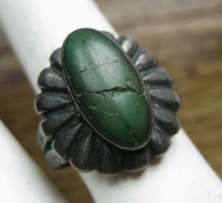Vintage Old Navajo Indian Sterling Silver Green Turquoise Ring Size 5