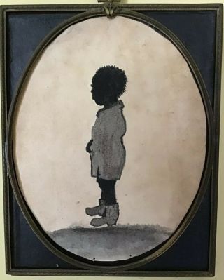 Antique Silhouette African American Folk Art Painting Little Boy Framed