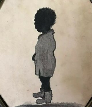 ANTIQUE SILHOUETTE AFRICAN AMERICAN FOLK ART PAINTING LITTLE BOY FRAMED 3