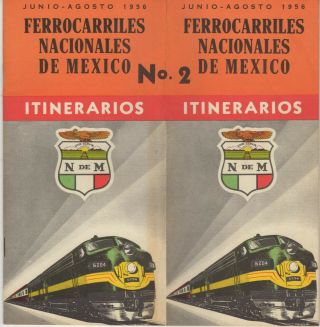 Ferrocarriles Nacionales De Mexico - Itinerarios - No.  2 - 1956 Train Schedule