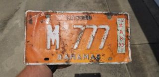 Nassau Bahamas License Plate M 777 Triple 7 Trip Rare Orange 1999