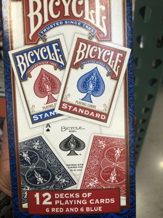 Bicycle Playing Cards Poker 12 Pack - 6 Blue & 6 Red 808 Standard Decks Games