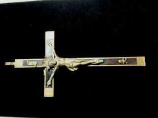 Vintage Crucifix Ebony Brass Skull Crossbones Nun Priest Faith Cross 8 "