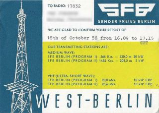 1956 Qsl: Sfb - Sender Freies Berlin,  West Berlin,  West Germany - Brd