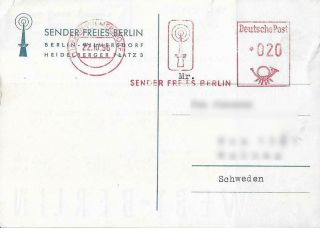 1956 QSL: SFB - Sender Freies Berlin,  West Berlin,  West Germany - BRD 2
